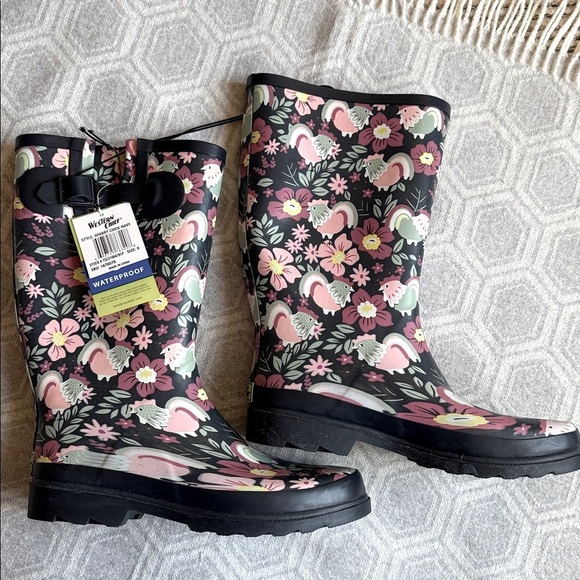 NWT Western Chief Women's Garden Play Tall Rain Boot Chicken/Floral pattern Sz:9 - Picture 11 of 12